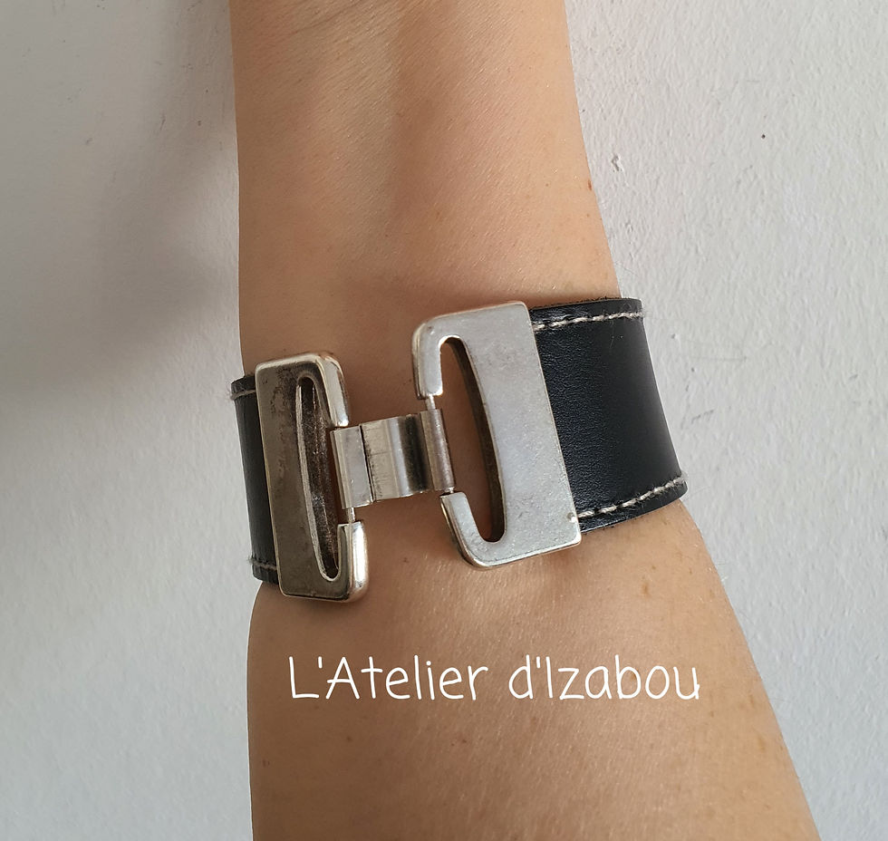 Miniature : Manchette mixte cuir noir