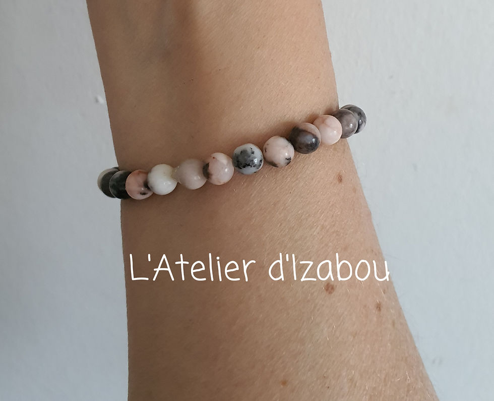 Miniature : Bracelet perles de Jaspe gris/rose