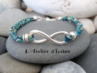 Bracelet infini sur mesure en liberty bleu-vert