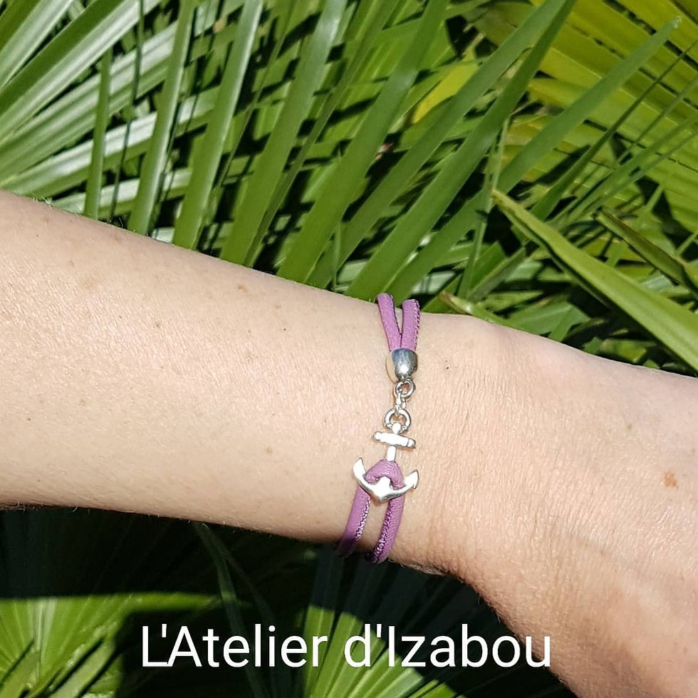 Bracelet "Je lève l'ancre" en cuir violet et son fermoir ancre !
