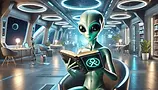 DALL·E 2024-12-27 08.24.26 - An alien reading a book in a cozy and futuristic setting, des
