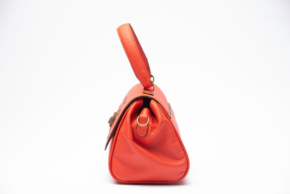 Thumbnail: Orange Pebble Leather Satchel Bag.
