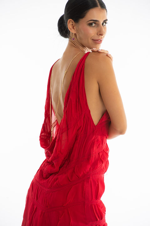 Draped Back Red Silk Chiffon Evening Gown Draped Back Red Silk Chiffon Evening Gown