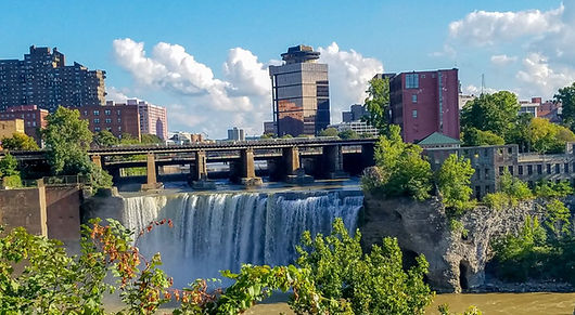 A landscape shot of High Falls, Rochester, NY