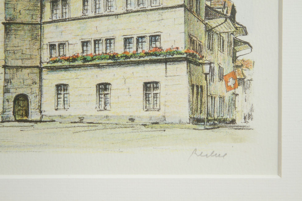 Thumbnail: Zofingen Rathaus, hand-colored litho., gold frame, 5 of 6 in series