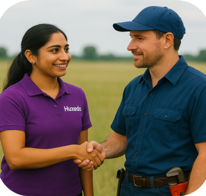 A Huxedo staffer shaking the hands of a service provider.