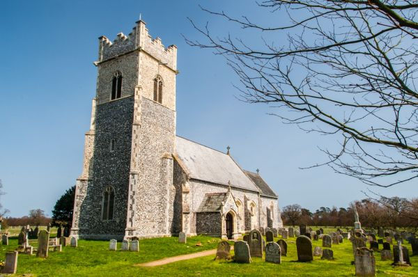 High angle view of the tranquil St. Mary’s Church and surrounding gravestones