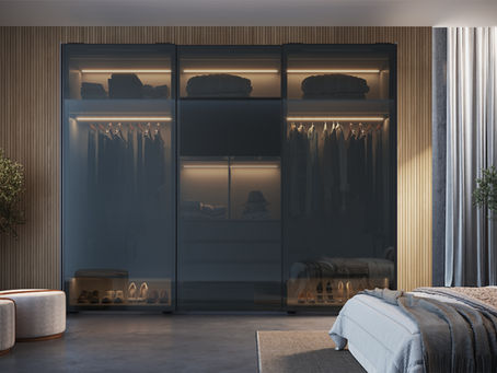 Guarda-Roupa Alto Padrão com Efeito Porta Flutuante: Sistema Dominus e Vidro Reflecta