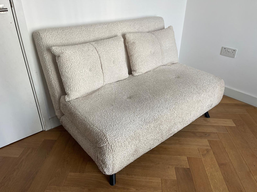 MADE HARU CREAM BOUCLE FABRIC 2 SEATER SOFA BED GOOD CONDITION