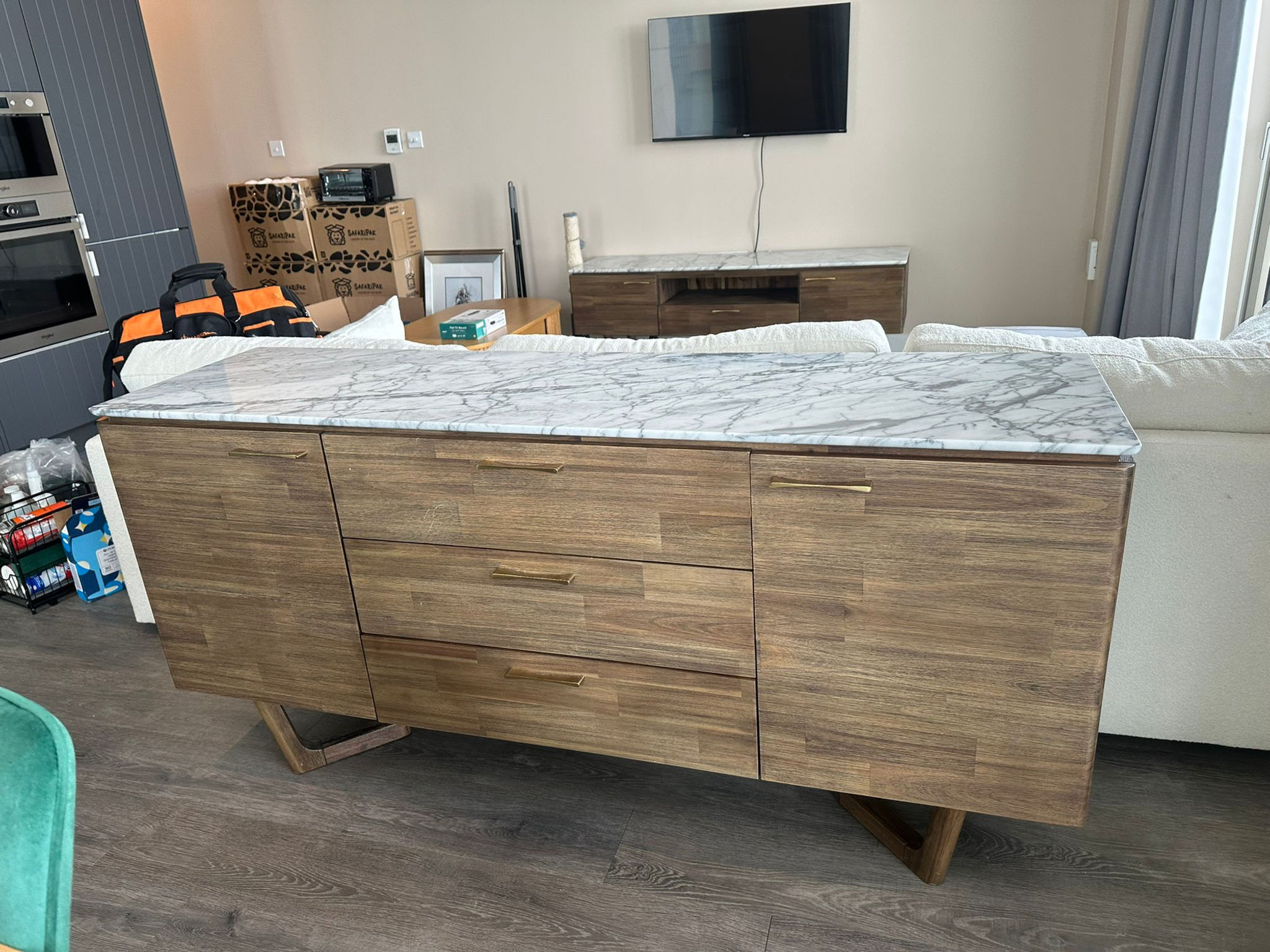 OAK MARBLE TOP STORAGE SIDEBOARD GREAT CONDITION