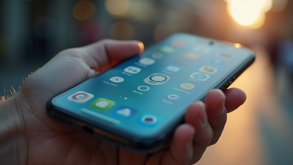 Eye-level view of a smartphone displaying a user-friendly app interface