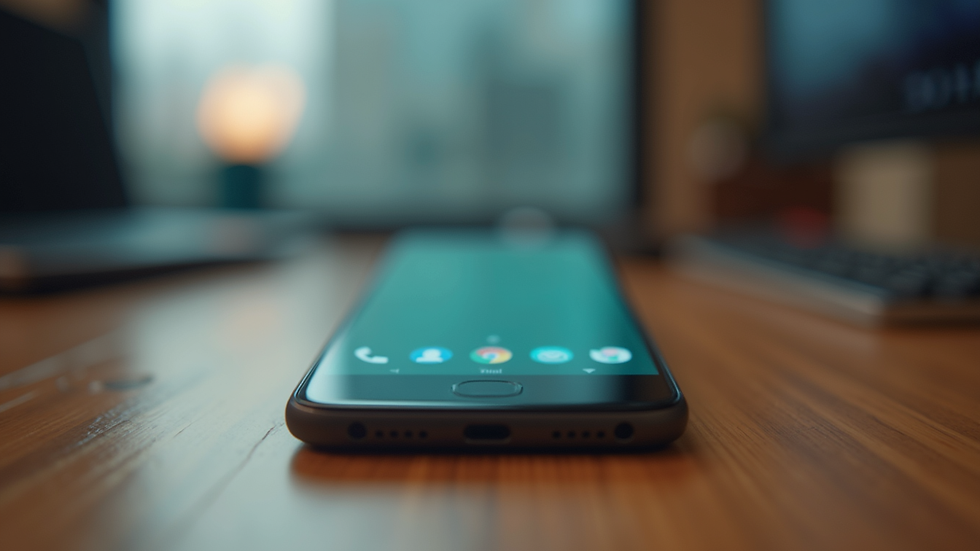 Eye-level view of a smartphone displaying an Android app interface