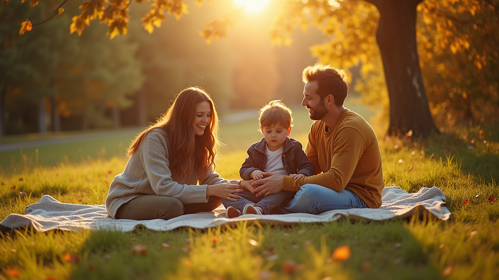 High angle view of a family gathering outdoors