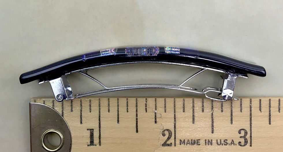 side view, teal magenta dichroic stripe medium barrette