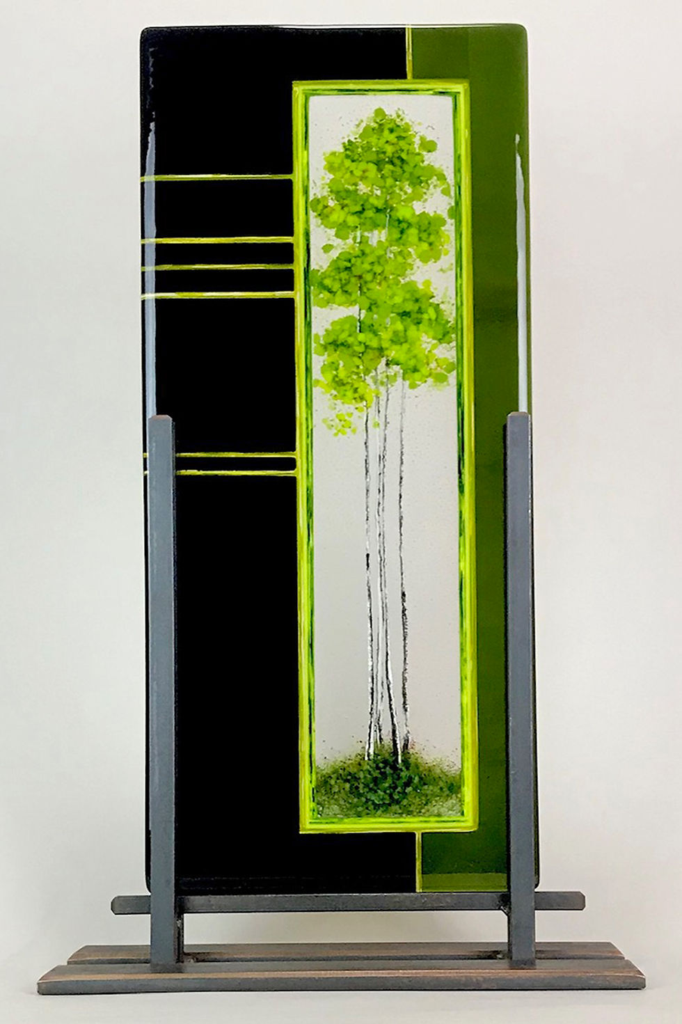 Thumbnail: reflected lighting, fused glass spring aspen tree panel