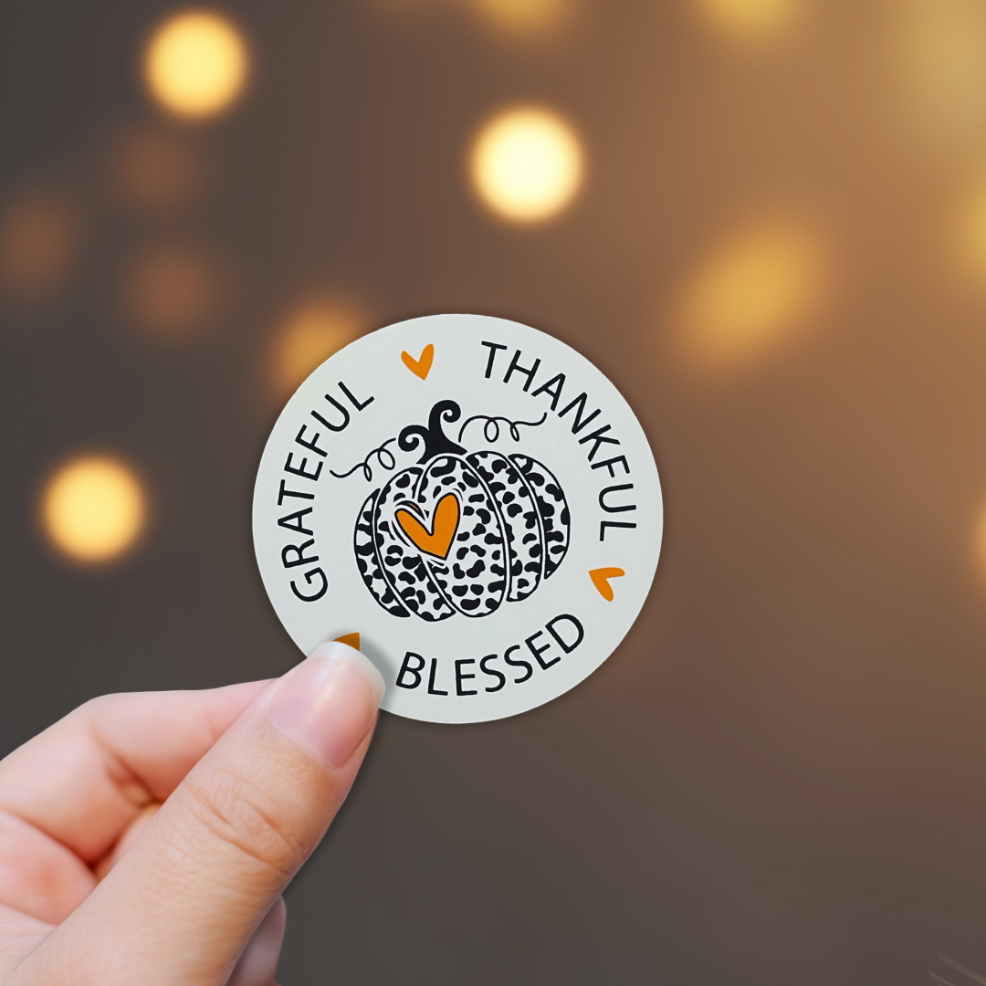 Thankful Grateful Blessed Pumpkin Sticker