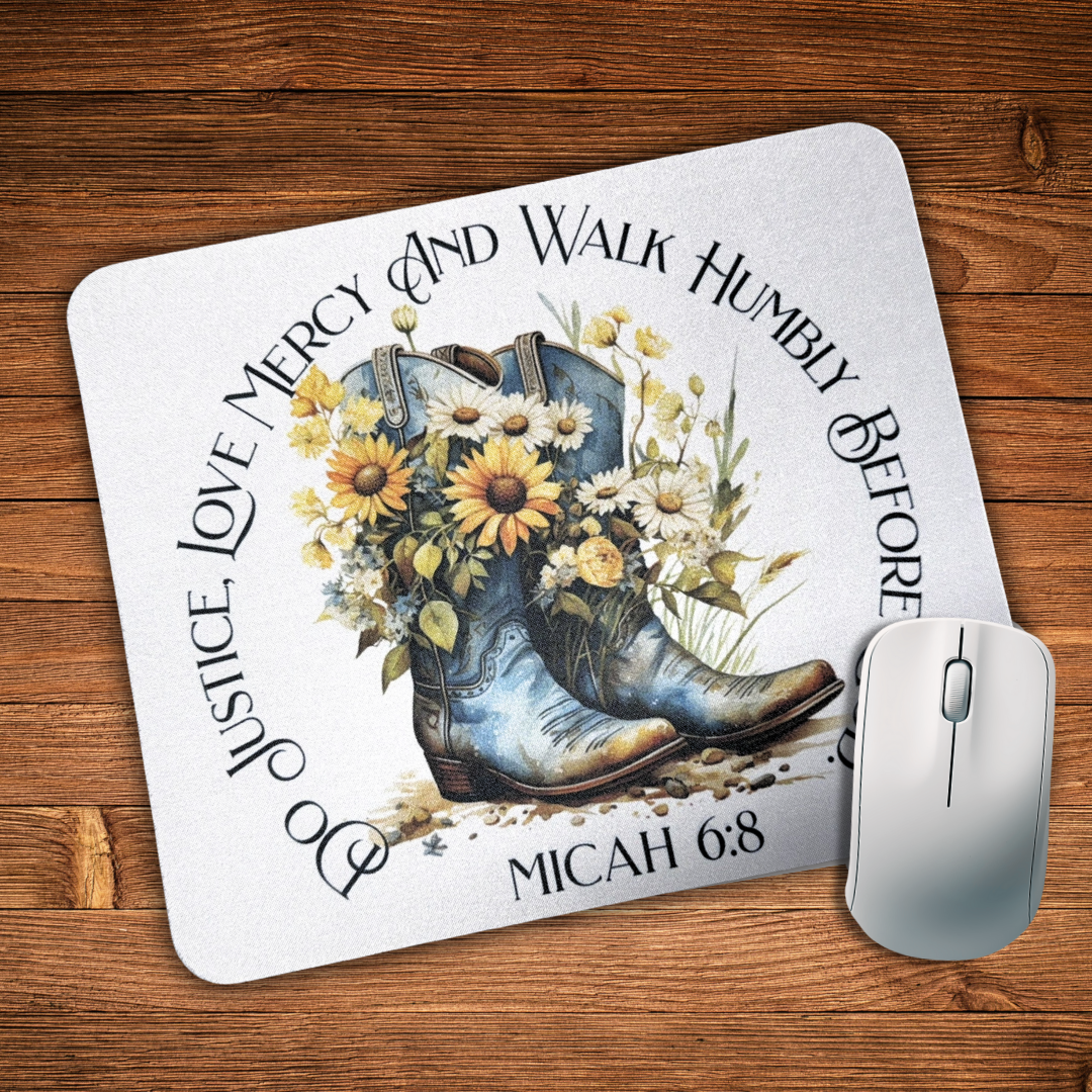 Cowboy Boots And Daisies Micah 6:8 Mouse Pad