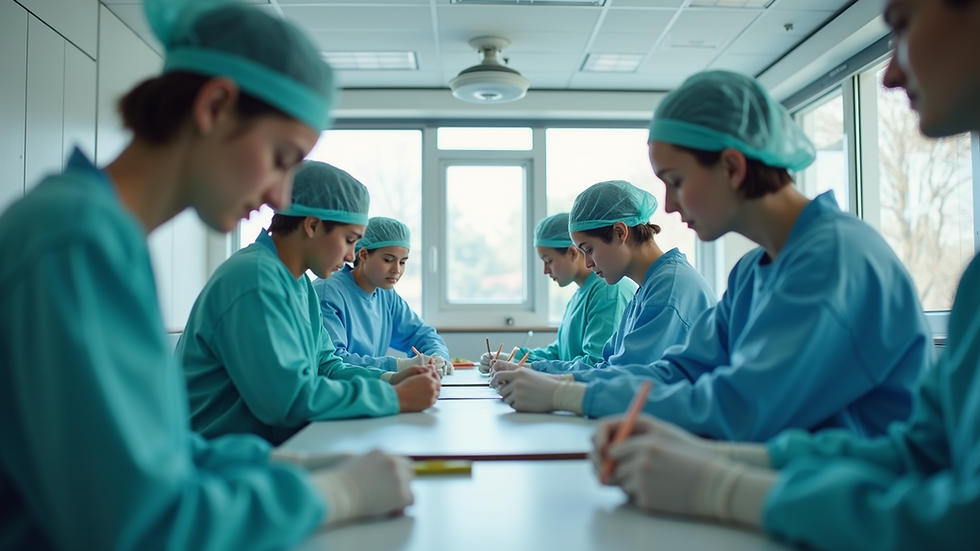 Eye-level view of a classroom with healthcare students learning practical skills