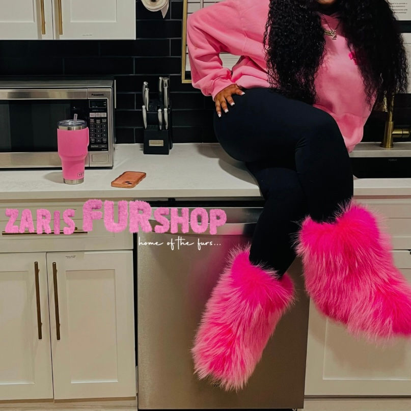 Thumbnail: Powder Pink Raccoon Luxury Boots