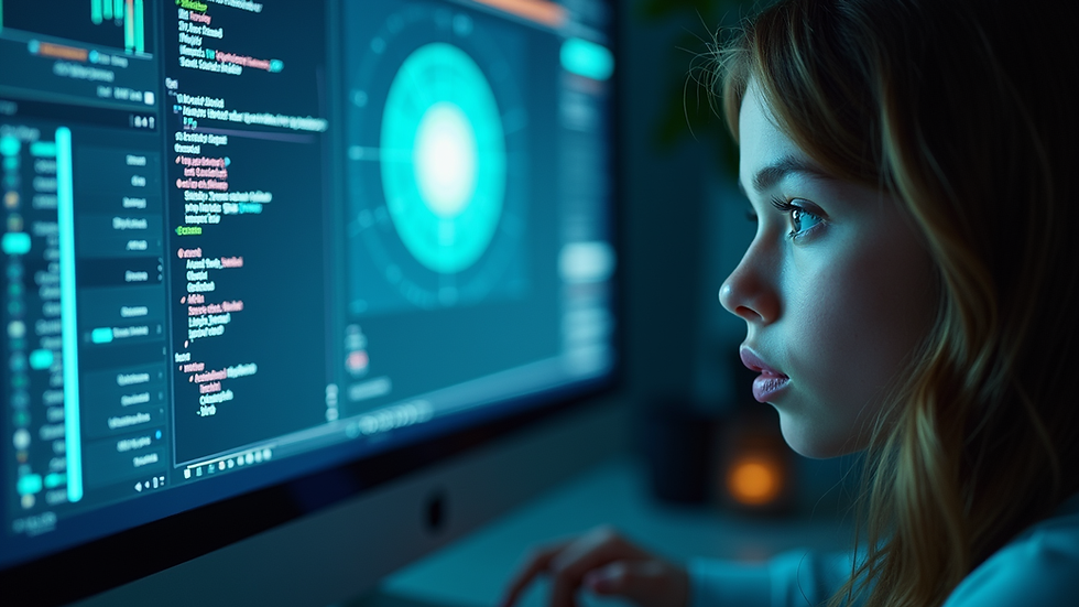 Eye-level view of a digital character on a computer screen