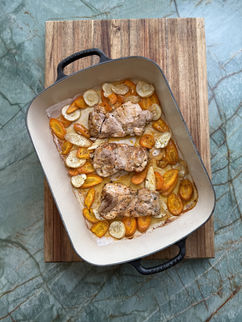 Slow-Roasted Chicken Thigh, Pearl Barley & Caramelised Vegetables
