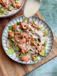 Crispy Salmon Rice Bowl with Chilli Lime Dressing
