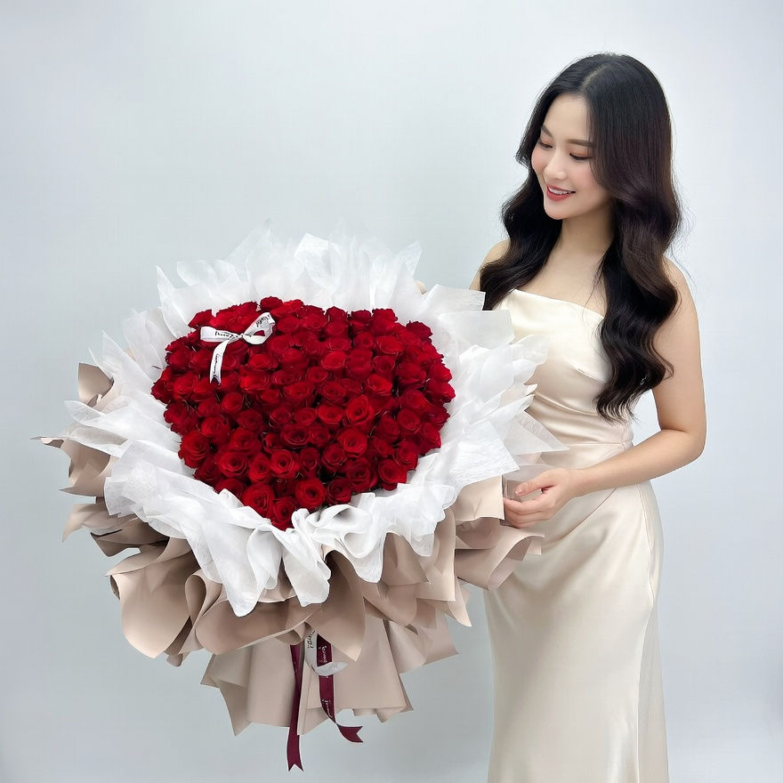 巨型心形紅玫瑰花束 - 韓式浪漫求婚花藝設計 - 香港 Starred Renee 專業訂製發光巨型花束。