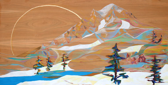 cherry wood, mt hood, mountain, cascade mountains, mnt hood, mount hood, pnw, reflection, mountain reflection, landscape, claire christy-tirado, prisma color, colored pencil, texture, impressionist, impression, color study, pacific northwest artist, pnw, pnw artist