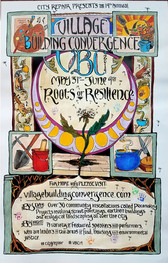 Black pen, water color, & colored pencil on paper.
Annual Village Building Convergence (VBC) poster for City Repair Project.
Portland, OR
COMMISSION