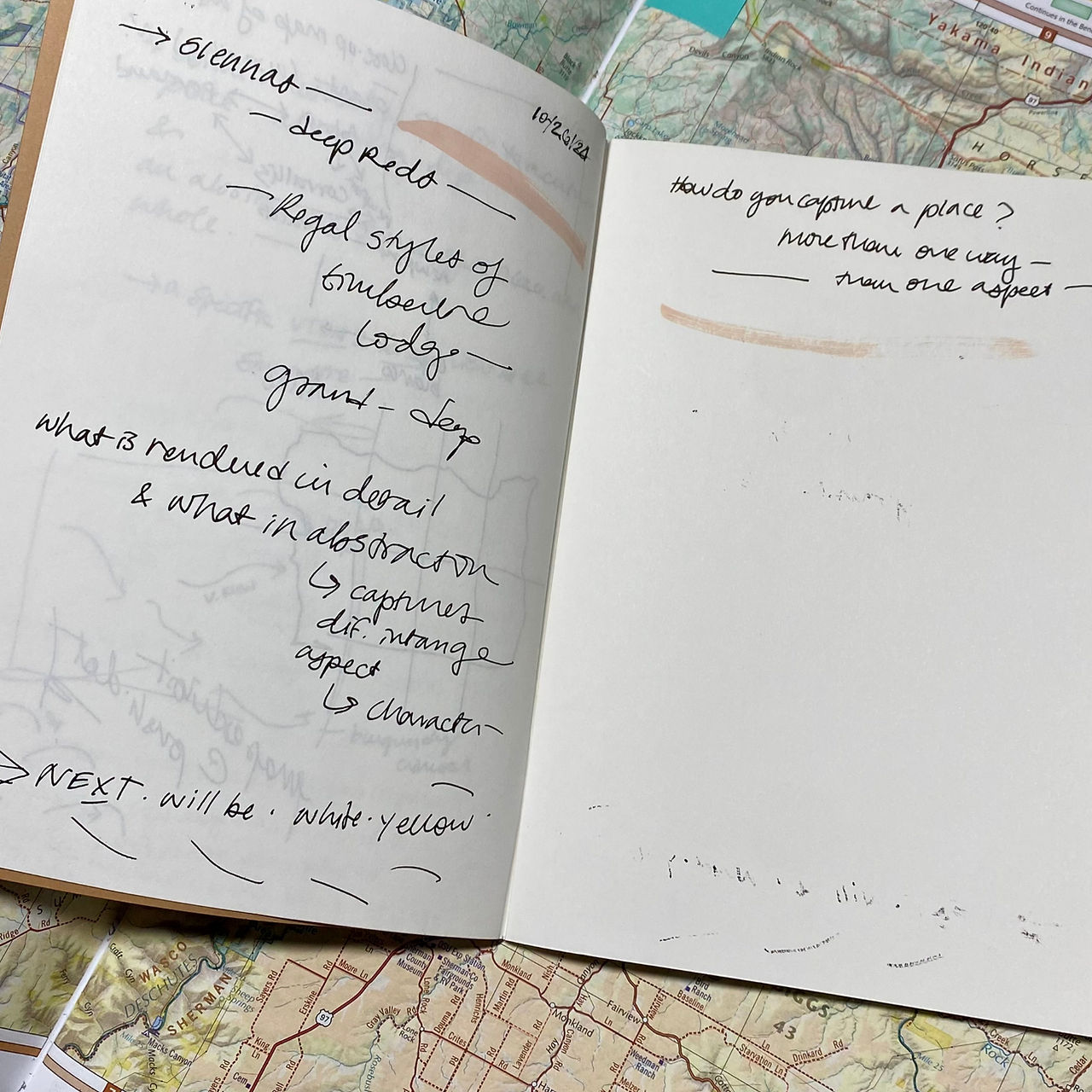 Visual journal, journal, studio log, inspiration, ideas, creative process, sketchbook, claire christy-tirado, oregon, maps, oregon maps