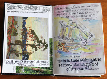 Visual journal, claire christy-tirado, tom thomson, inspiration, sketchbook, emily carr, patti smith, portland, portland stairs, portland oregon, gouache, mt hood, oregon, nature journal, Psychedelic, visual journal, sketchbook, psychedelic art, eyes, colorful, claire christy-tirado, journal, art book, book arts, letting, inspirational quotes, calligraphy, genius loci, place-based art, plein air journal