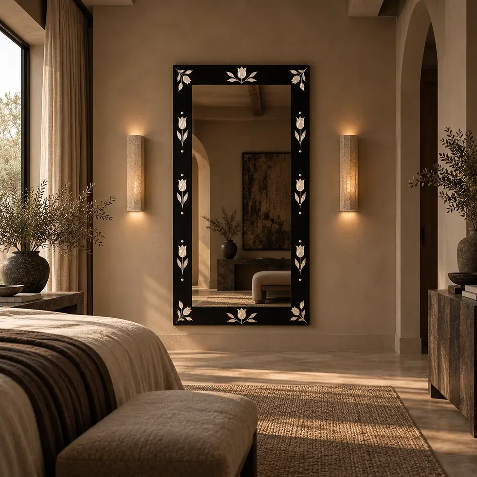 mother of pearl floral inlay mirror