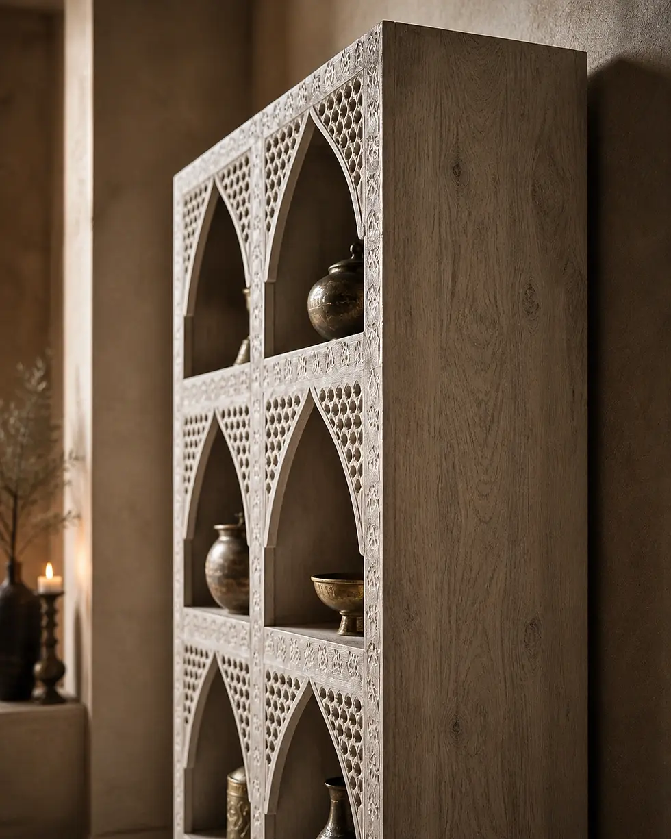 Thumbnail: carved wooden book shelf