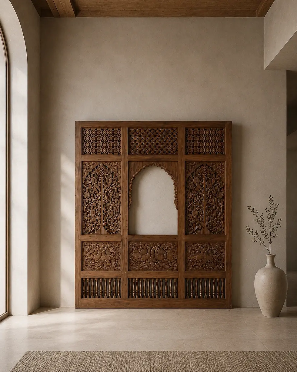 carved wooden wall panel