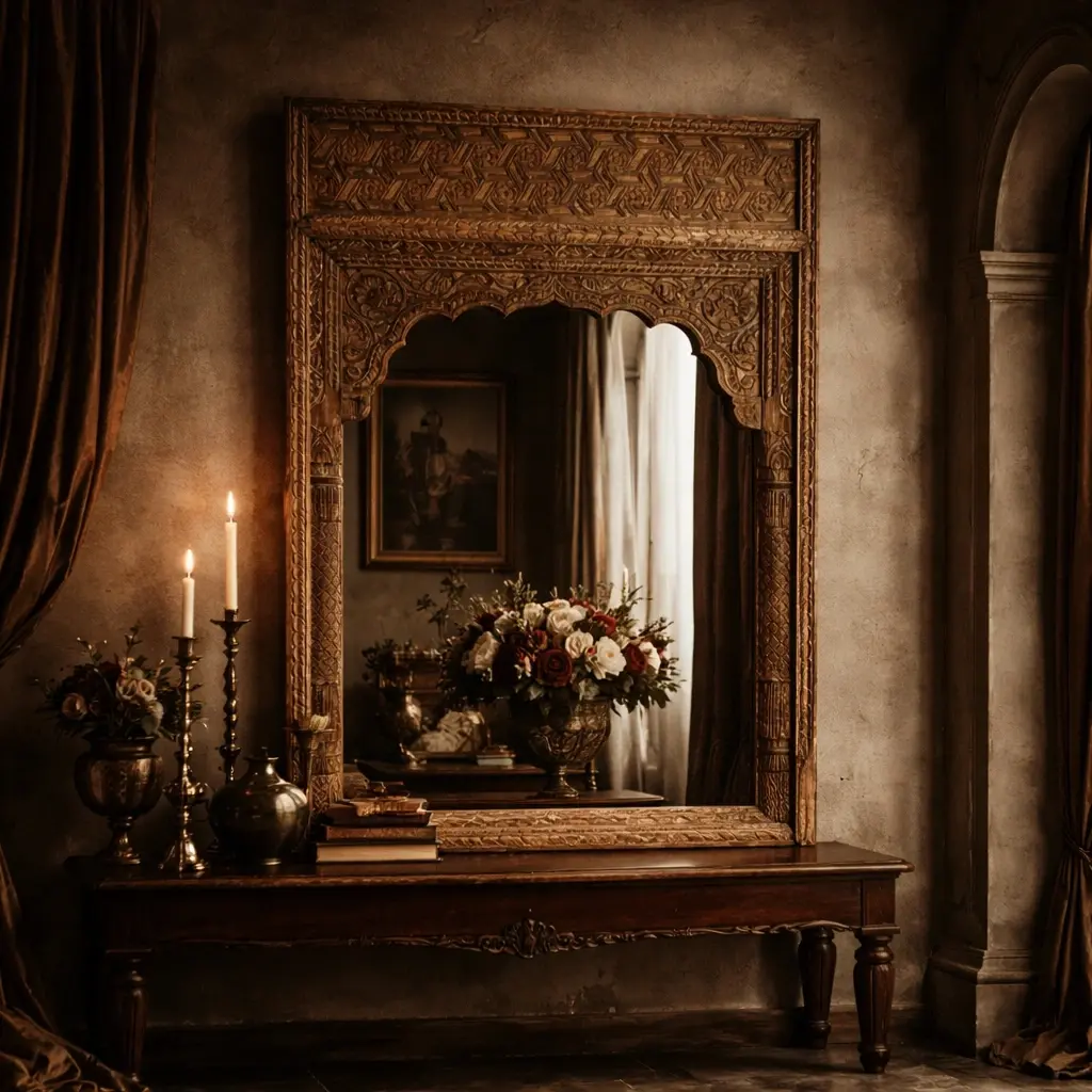 carved wooden mirror