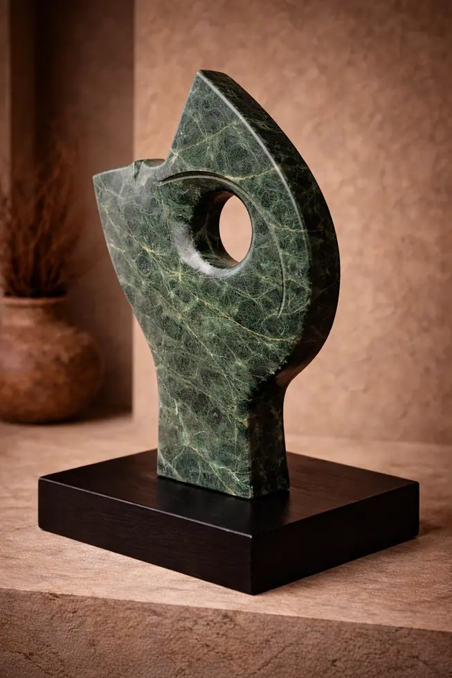 green marble face sculpture
