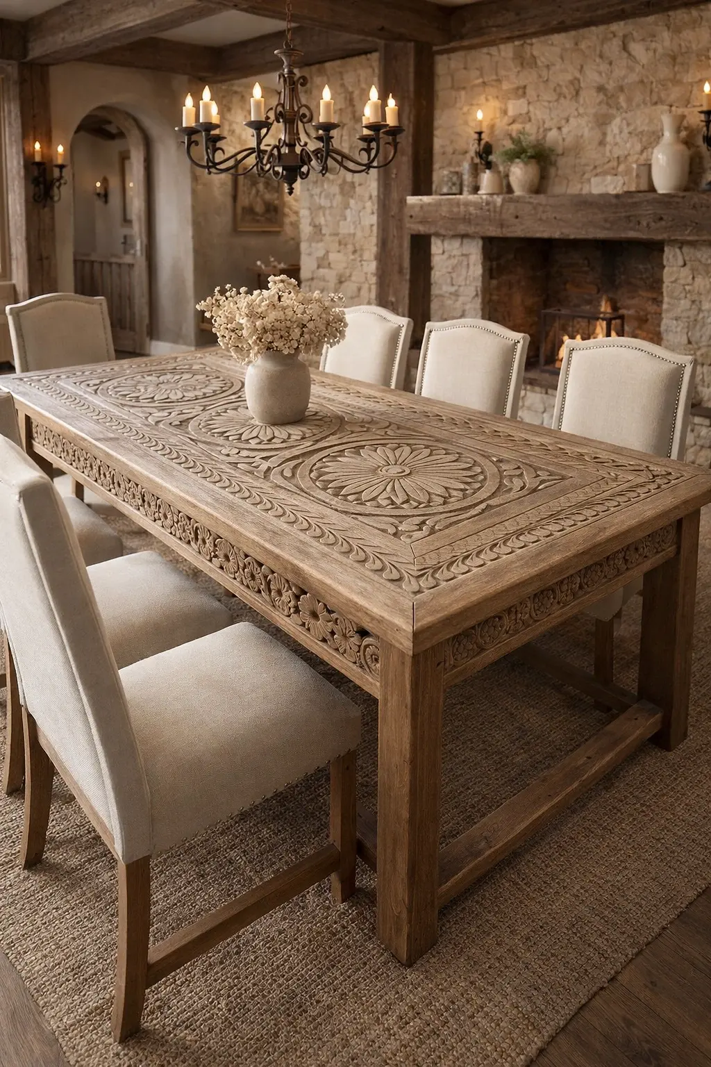 carved wooden dining table