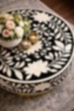 bone inlay coffee table close up