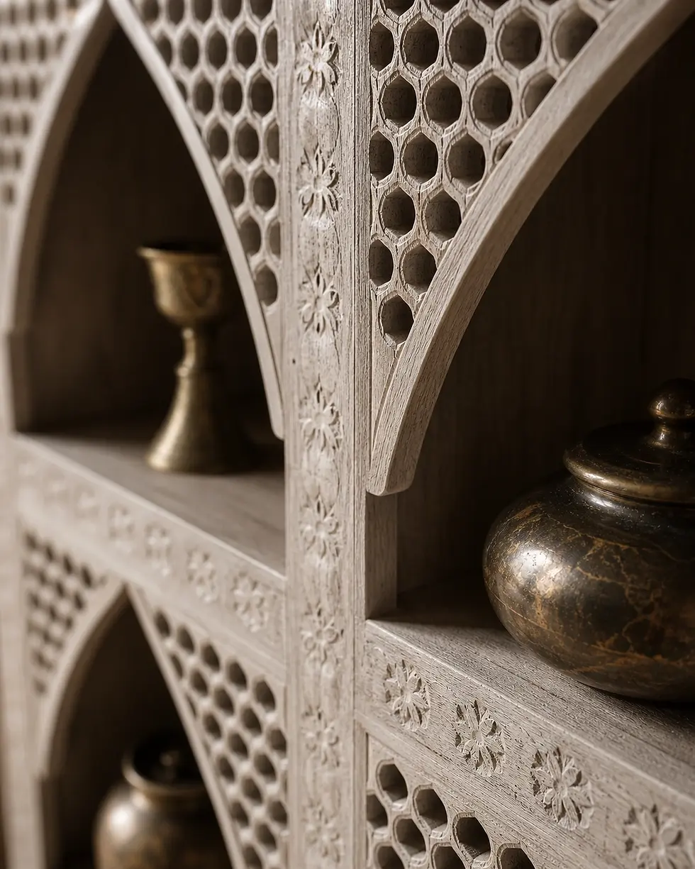 Thumbnail: carved wooden book shelf