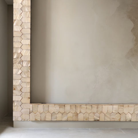 mother of peal wall mirror close up