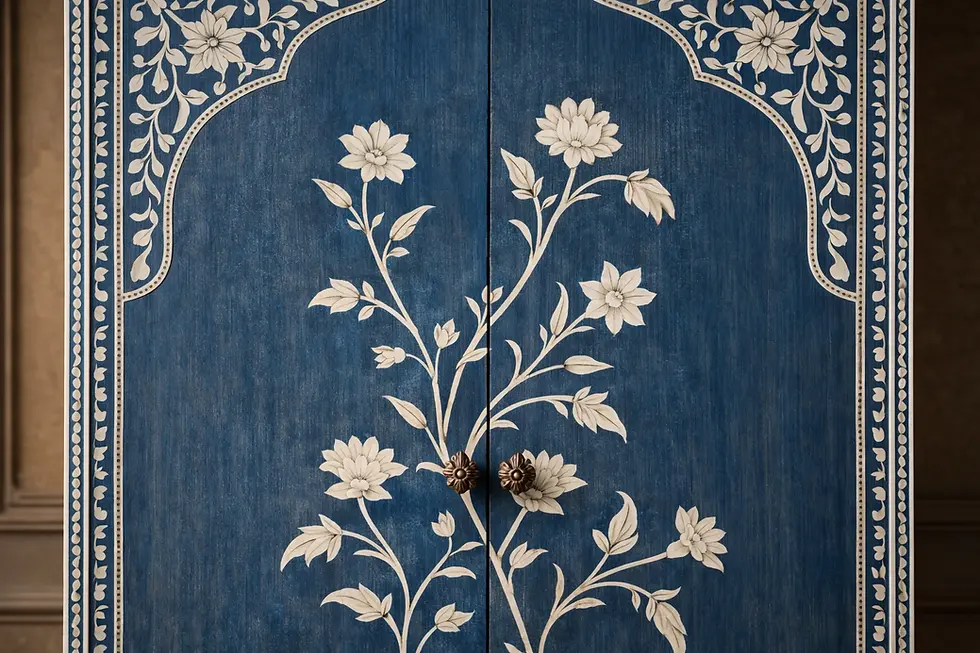 bone inlay armoire close up