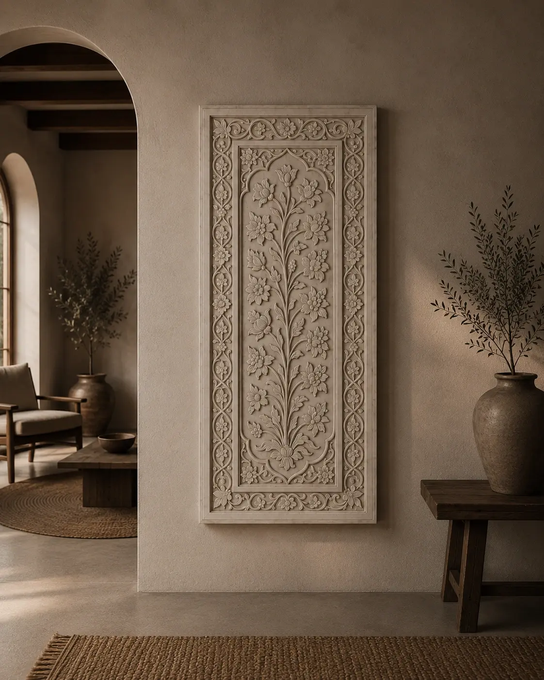 carved wooden wall decor panel