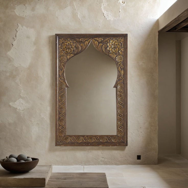 carved wooden wall mirror