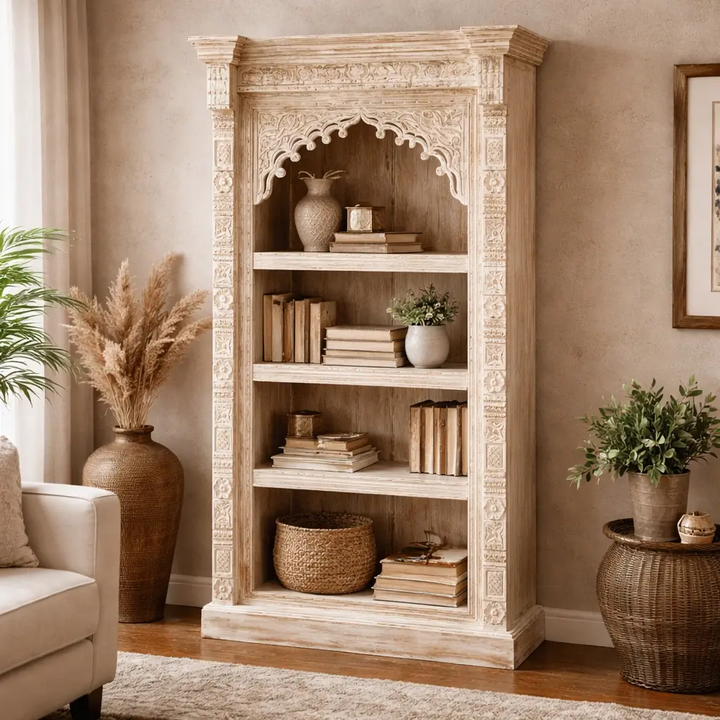 carved wooden book shelf