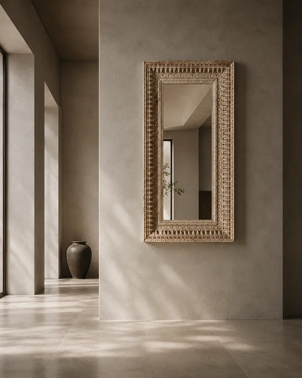 carved wooden wall mirror