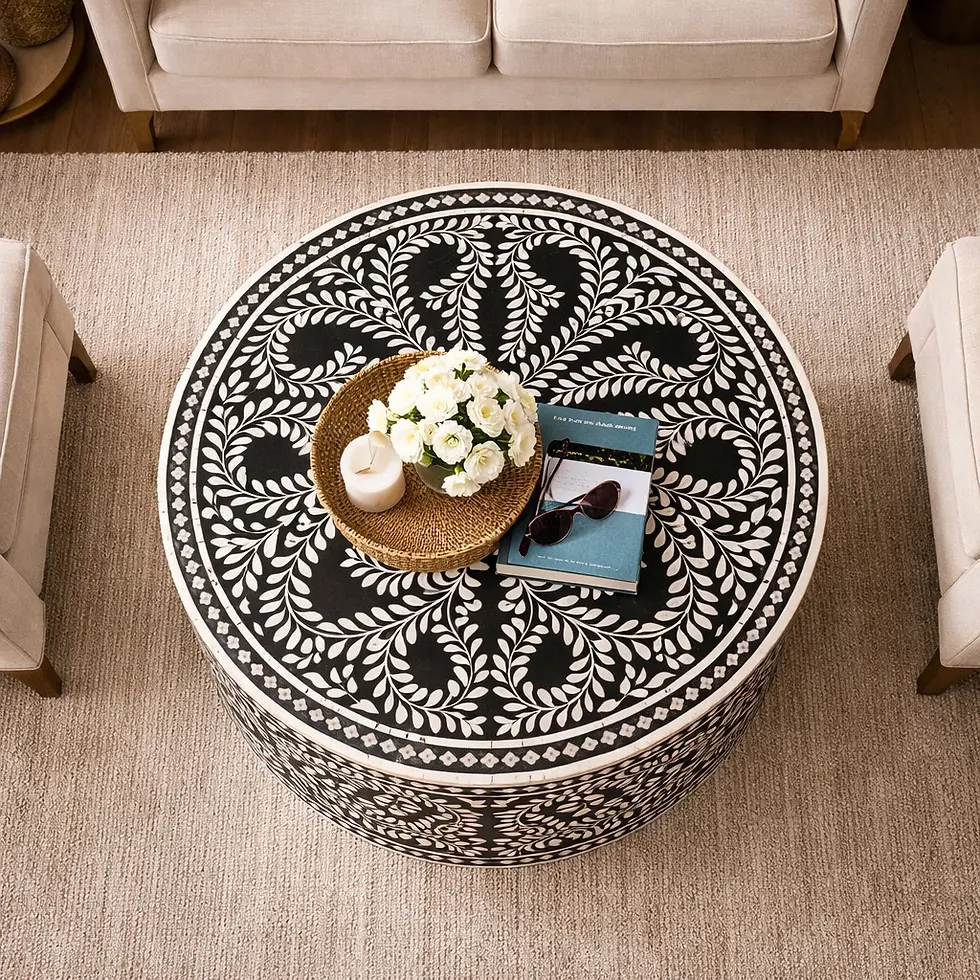 floral bone inlay coffee table top view