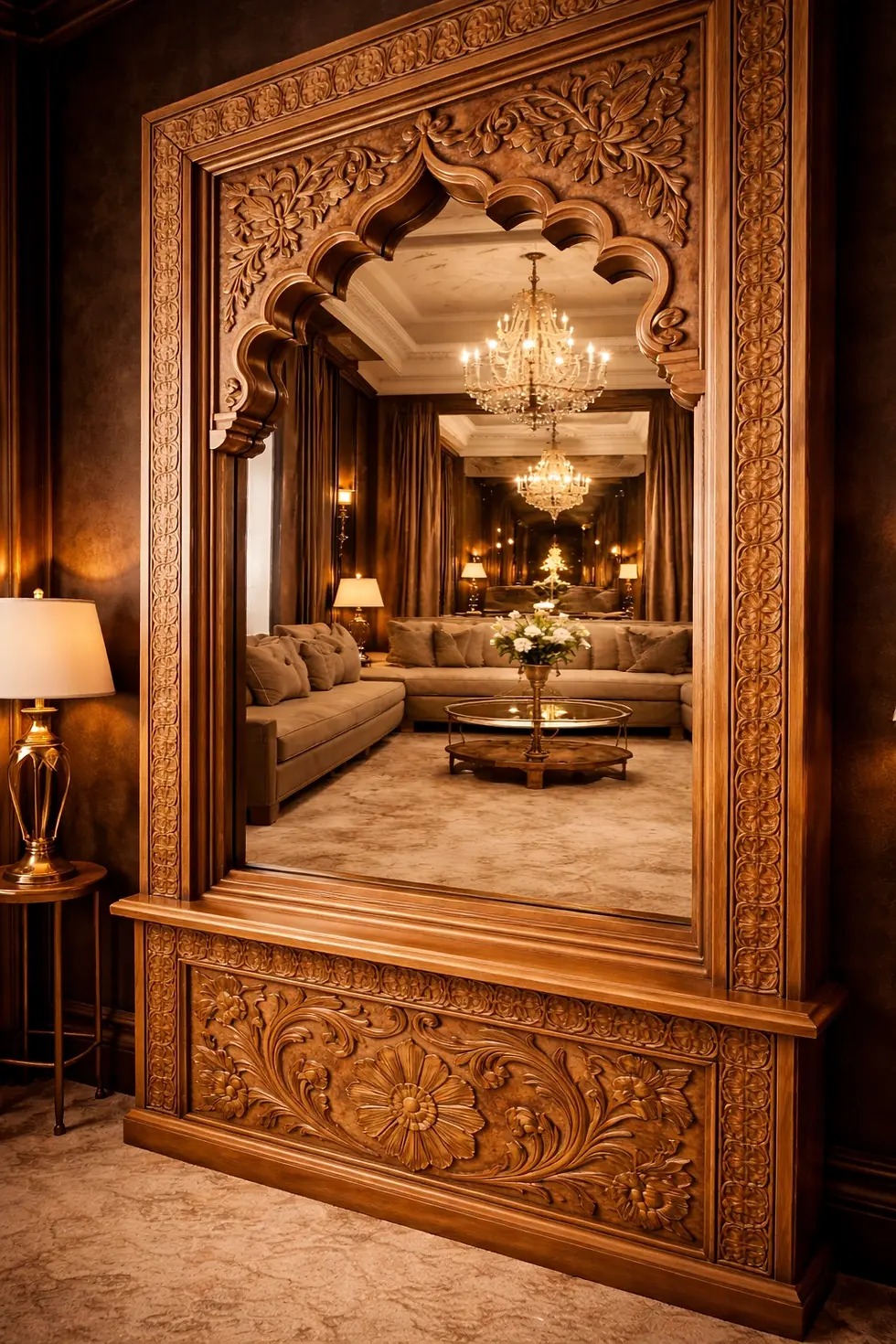 Thumbnail: carved wooden arch mirror