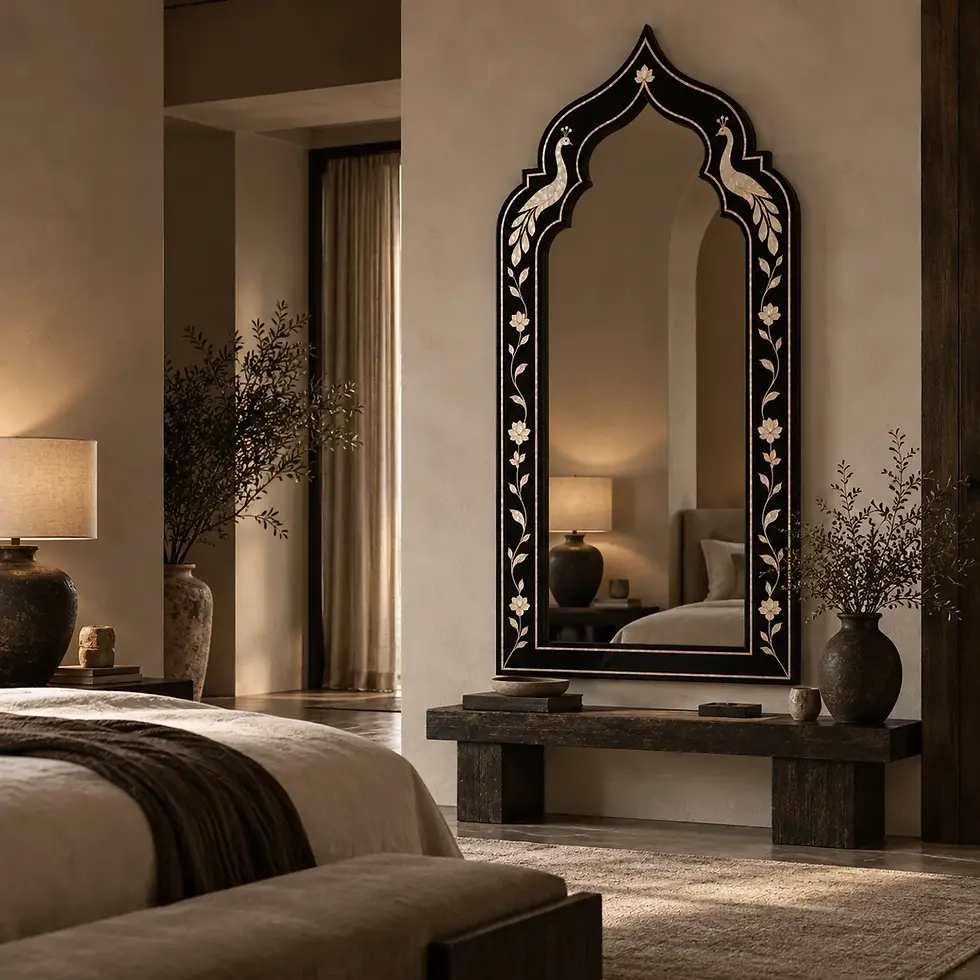mother of pearl inlay arch mirror