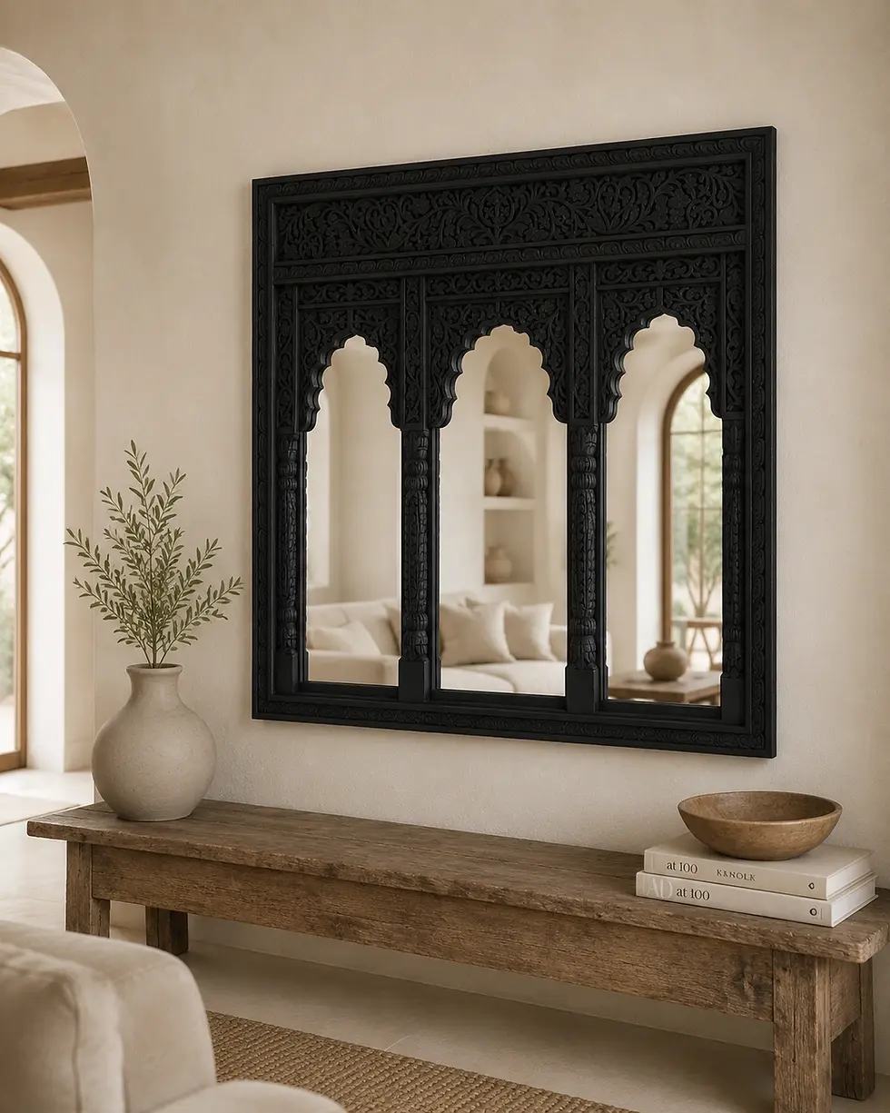 carved wooden wall mirror