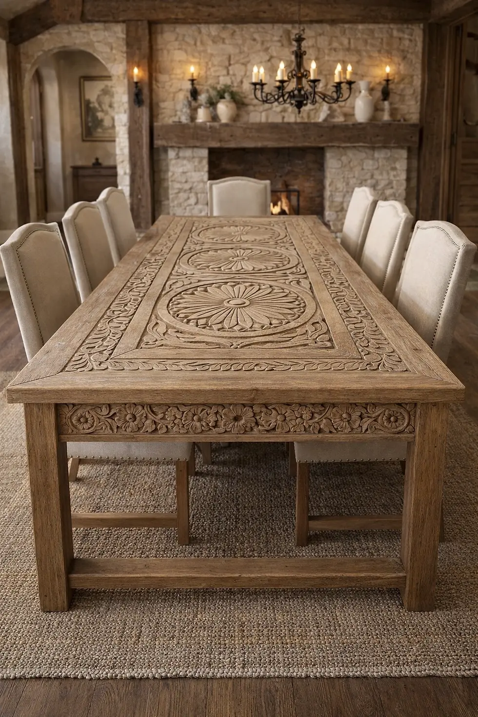 carved wooden dining table